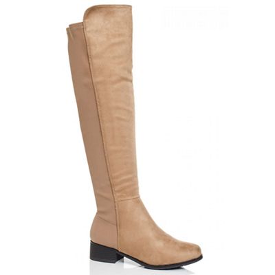 Stone faux suede stretch back knee high boots